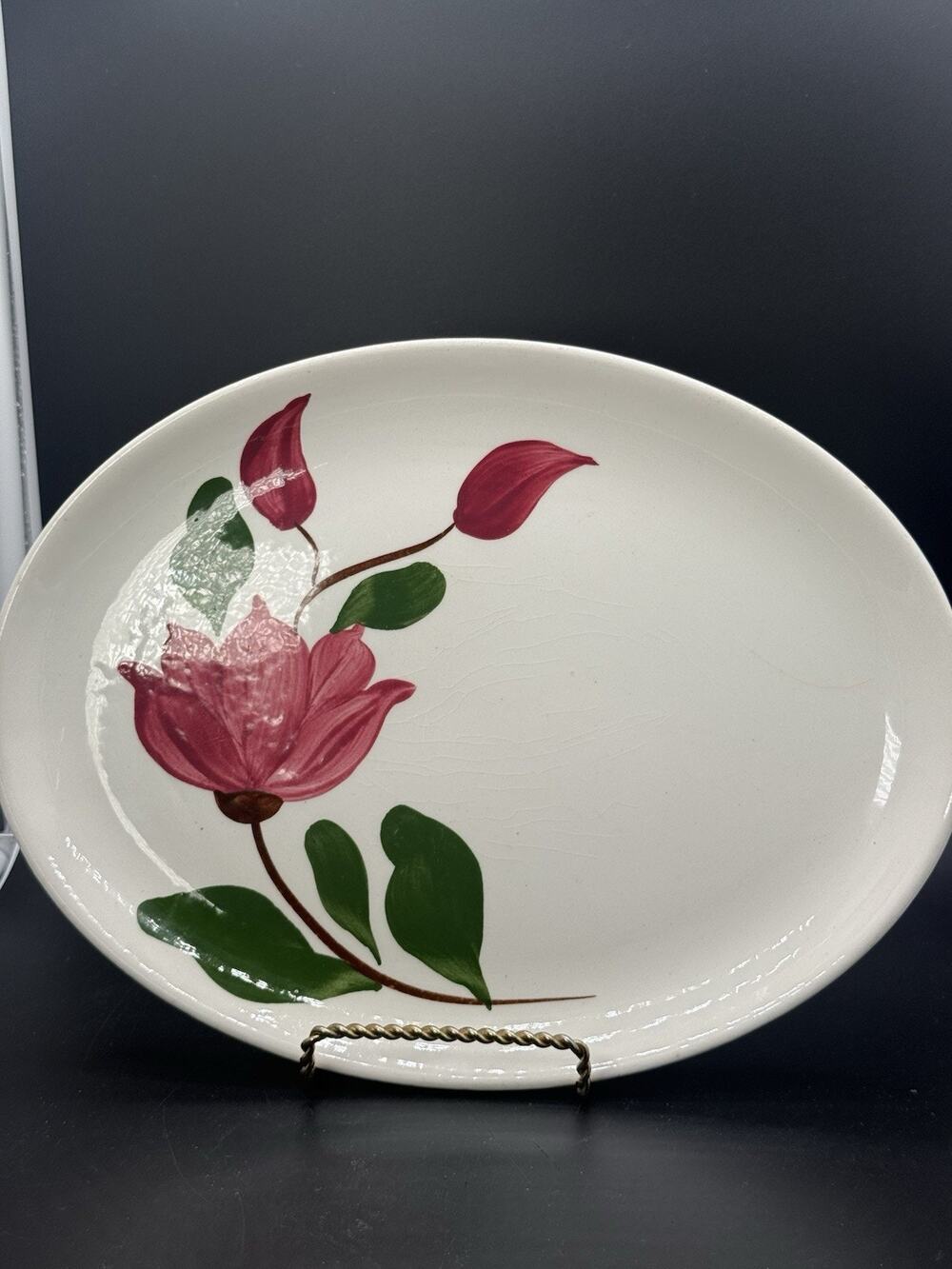 Vintage Oval Platter Lefton China CO. Rio Pink Flower Hand Painted Under Glaze